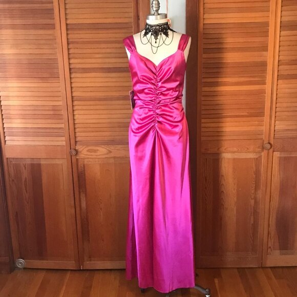 Jessica McClintock Vintage Victorian Lolita Fuchsia Ruffle Train Evening Gown L - Picture 2 of 8